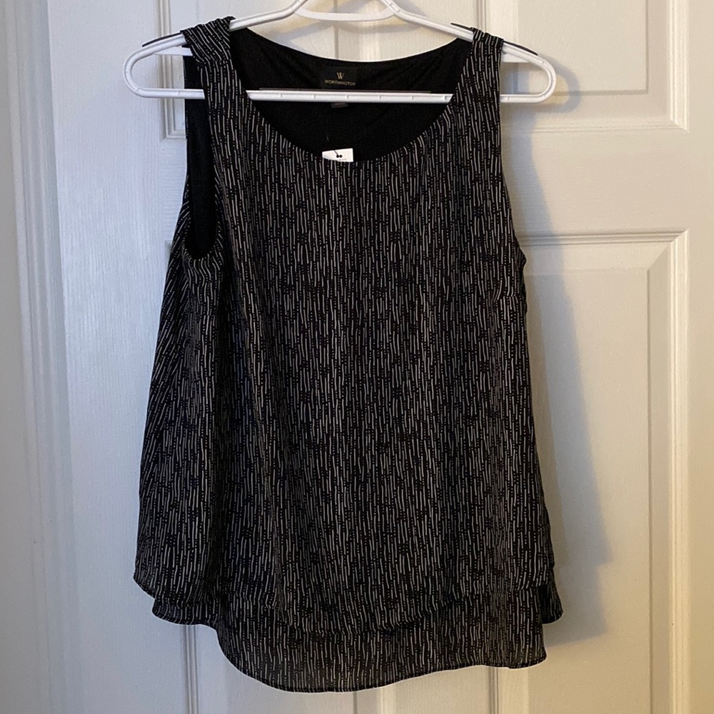 Worthington NWT Black & White Dress Tank Top Blouse size medium